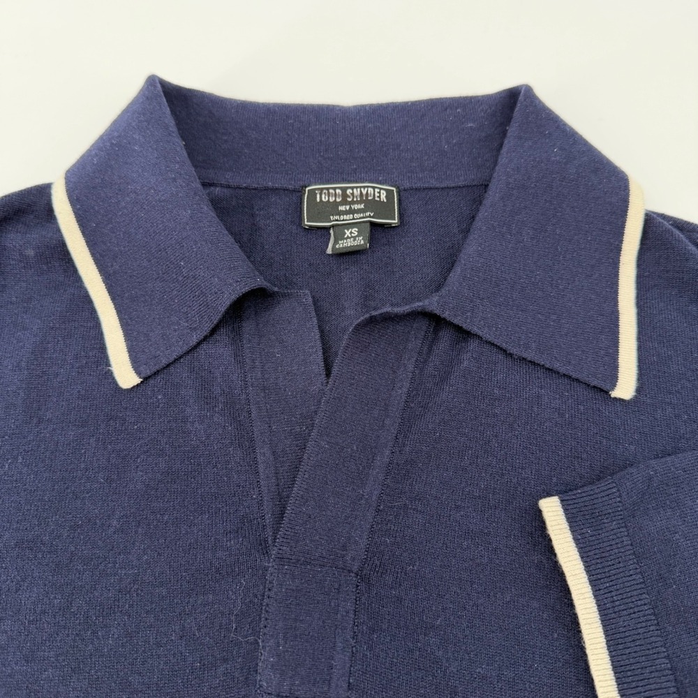 Todd Snyder Polo Sweater Mens XS Navy Silk Cashmere Johnny Collar Contrast Tip